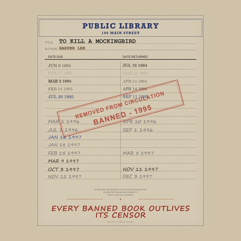 To Kill a Mockingbird Banned Book Poster | Harper Lee Library Card Print | English Teacher Gift image 6