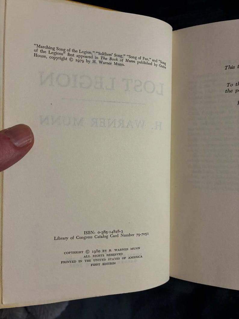 The Lost Legion by H. Warner Munn 1980 First Edition First Printing Very Good/Good image 3