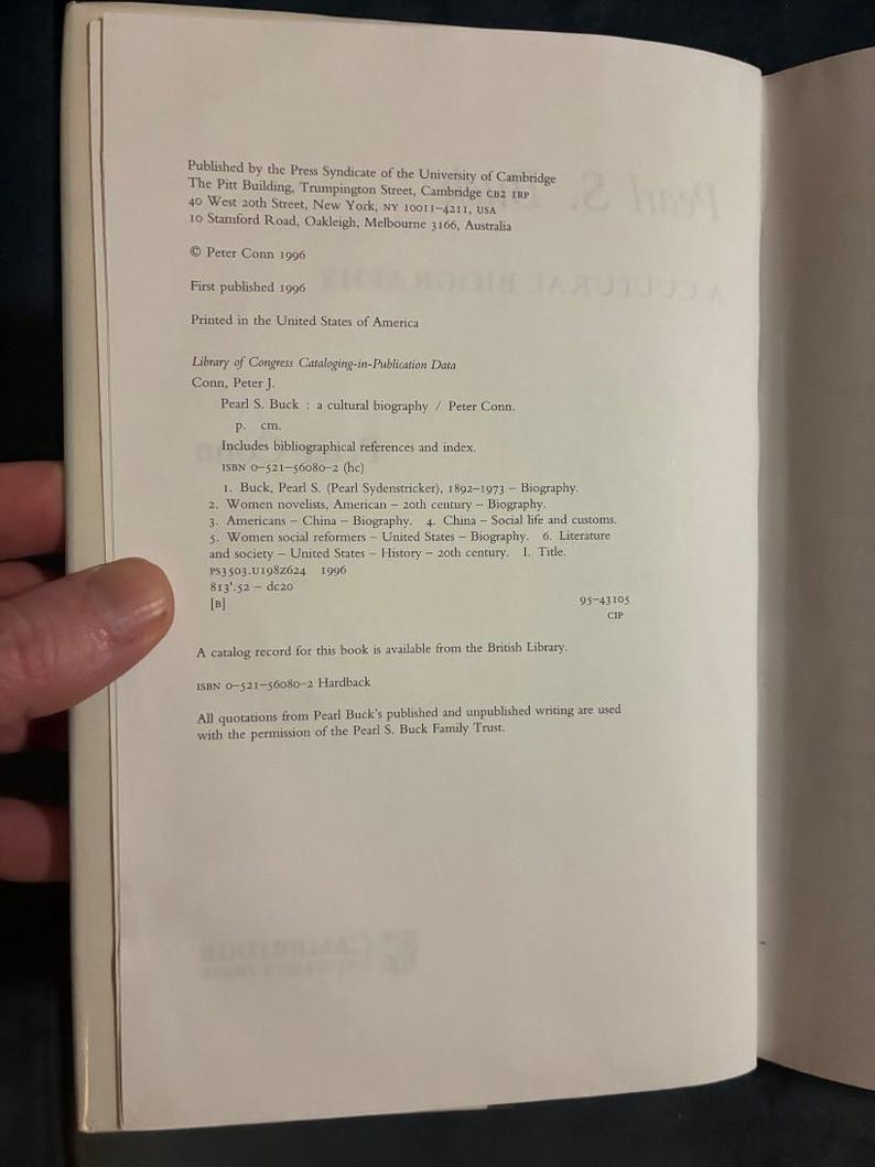 Pearl S. Buck: A Cultural Biography by Peter Conn 1996 First Edition First Printing Ex-library/Good Hardcover image 3