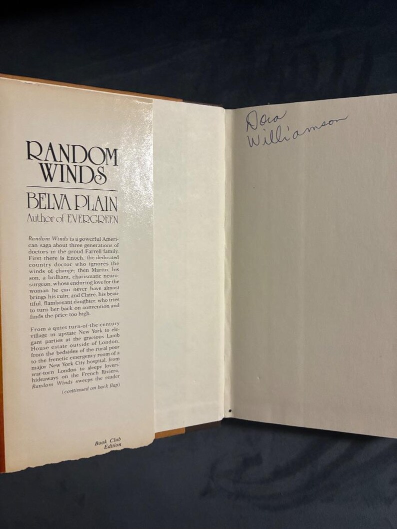 Random Winds by Belva Plain 1980 Delacorte Press Edition Very Good/Very Good Hardcover image 4