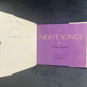 Night Songs by Anne Miranda 1993 First Edition First Printing Near Fine/Near Fine Hardcover image 3