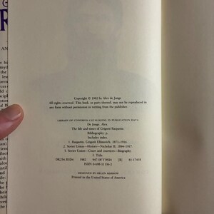 La vita e i tempi di Grigorii Rasputin di Alex de Jonge, prima edizione del 1982, condizioni quasi perfette/ottime, copertina rigida. immagine 3