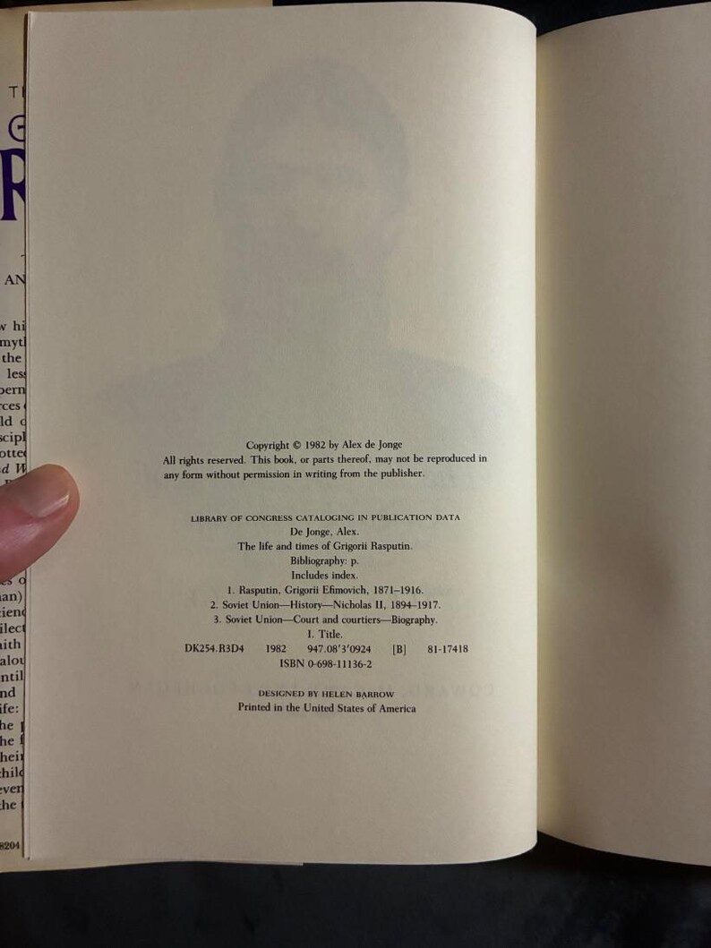 La vita e i tempi di Grigorii Rasputin di Alex de Jonge, prima edizione del 1982, condizioni quasi perfette/ottime, copertina rigida. immagine 3