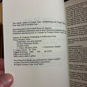 Antipoems: New and Selected by Nicanor Parra First Edition Later Printing Near Fine Paperback image 3
