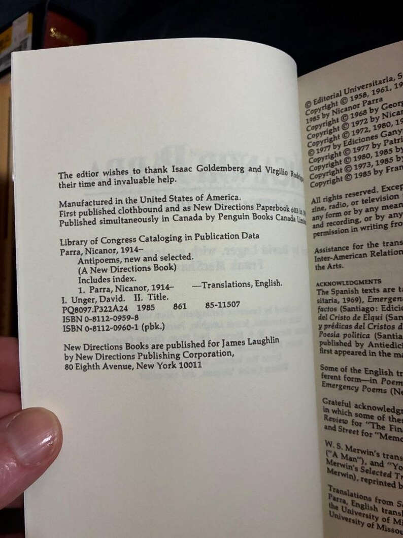 Antipoems: New and Selected by Nicanor Parra First Edition Later Printing Near Fine Paperback image 3