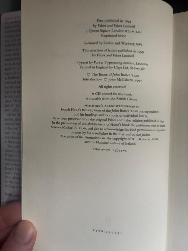 John McGahern Signed and Inscribed - Letters of J.B. Yeats 1st/1st image 7