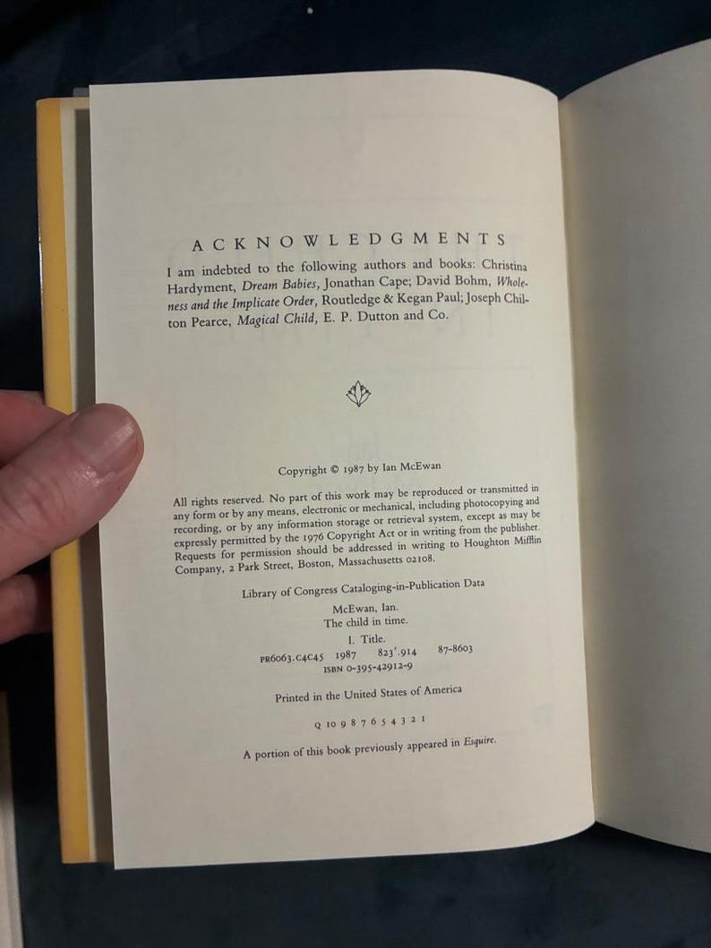 The Child in Time by Ian McEwan 1987 First Edition First Printing Very Good/Very Good image 3