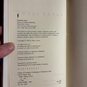 Body by Harry Crews 1990 First Edition First Printing Near Fine/Near Fine image 3