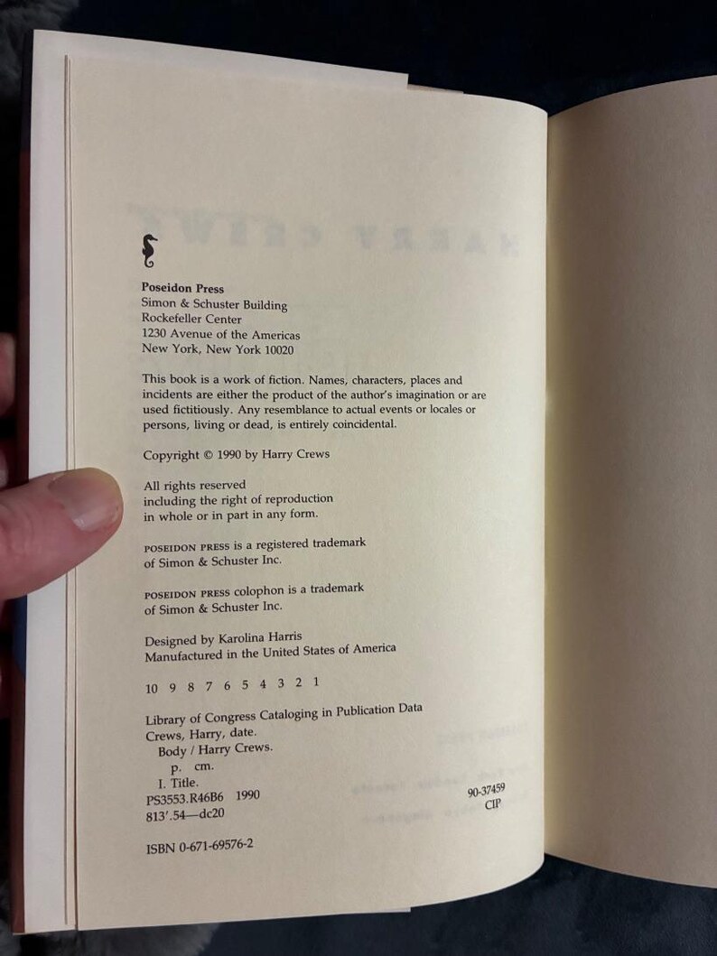 Body by Harry Crews 1990 First Edition First Printing Near Fine/Near Fine image 3