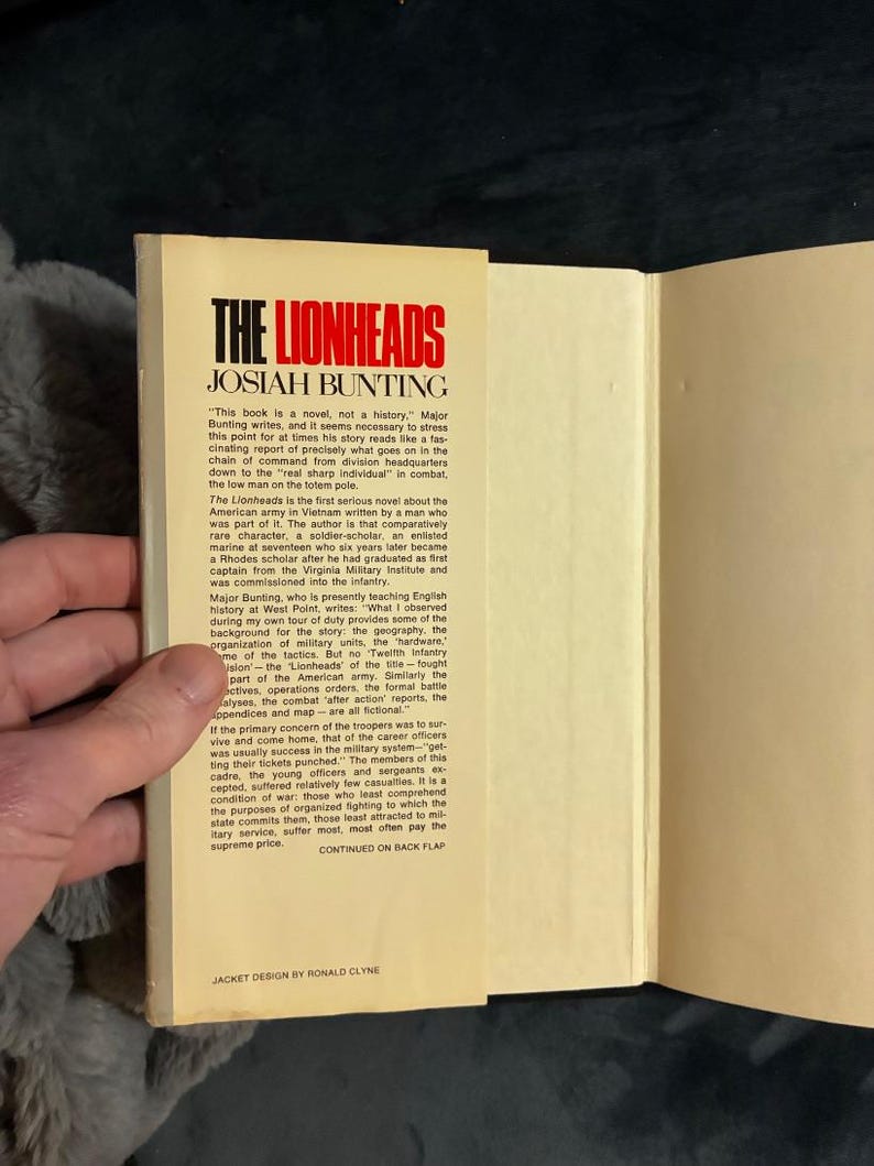 The Lionheads by Josiah Bunting 1972 First Edition 4th Printing Near Fine/Good Hardcover image 2