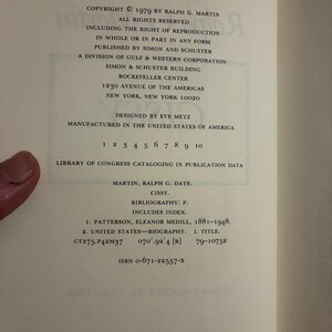 Cissy: The Extraordinary Life of Eleanor Medill Patterson by Ralph G. Martin 1979 First Edition First Printing Very Good/Very Good image 3