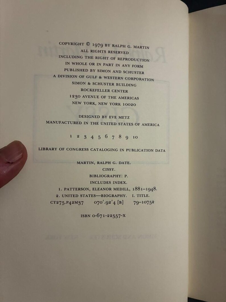 Cissy: The Extraordinary Life of Eleanor Medill Patterson by Ralph G. Martin 1979 First Edition First Printing Very Good/Very Good image 3
