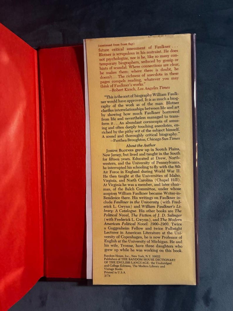 Faulkner: A Biography by Joseph Blotner 1974 First Edition Second Printing Fine/Near Fine image 5
