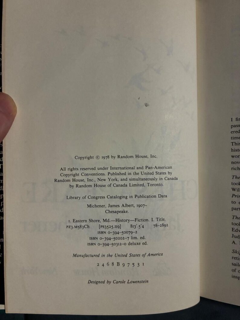 Chesapeake di James Michener Prima edizione Prima stampa Quasi perfetto/Ottimo Copertina rigida immagine 4