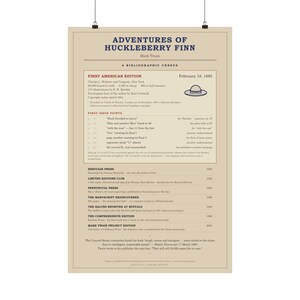 Adventures of Huckleberry Finn - Mark Twain First Edition Census Poster, Book Lover Gift image 5