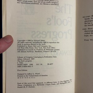 The Fool's Progress di Edward Abbey 1988 Prima edizione Prima stampa Quasi perfetto/Quasi perfetto immagine 5