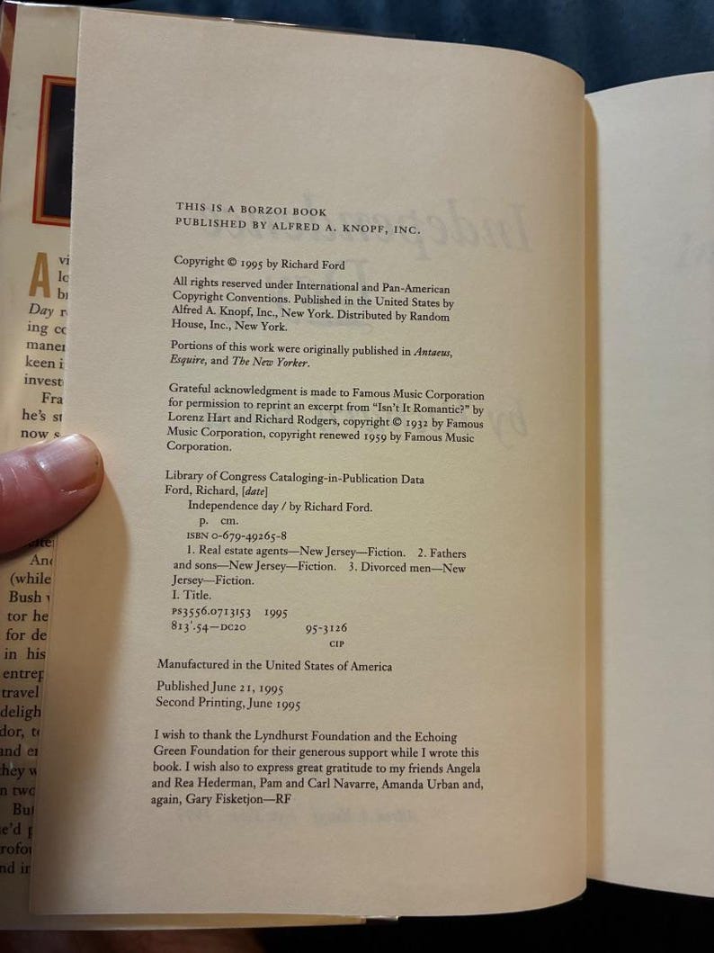Independence Day by Richard Ford First Edition Second Printing Near Fine/Very Good Hardcover image 6