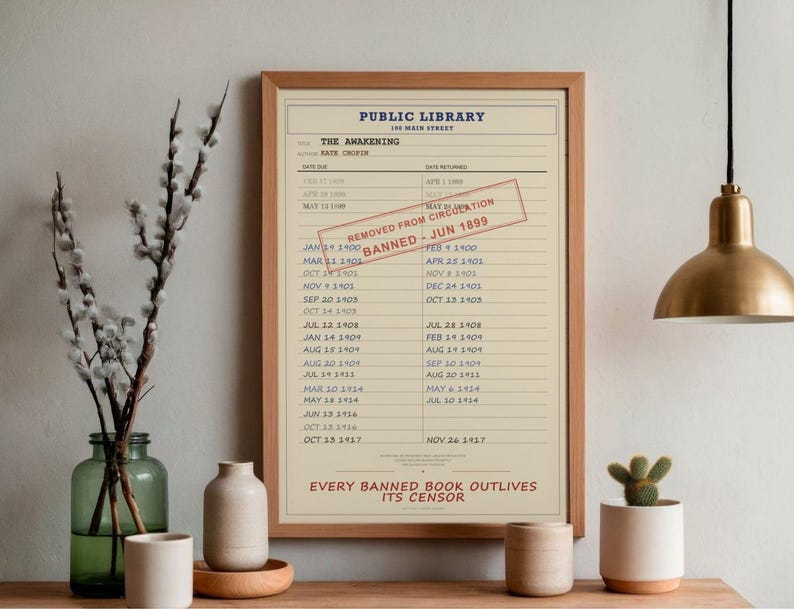 The Awakening Banned Book Digital Poster | Kate Chopin Library Card Print | Women Writers Print image 3