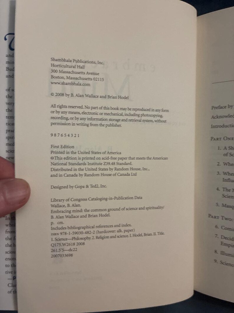 Embracing Mind: Science and Spirituality Hardcover by Wallace and Hodel (First Edition) image 2