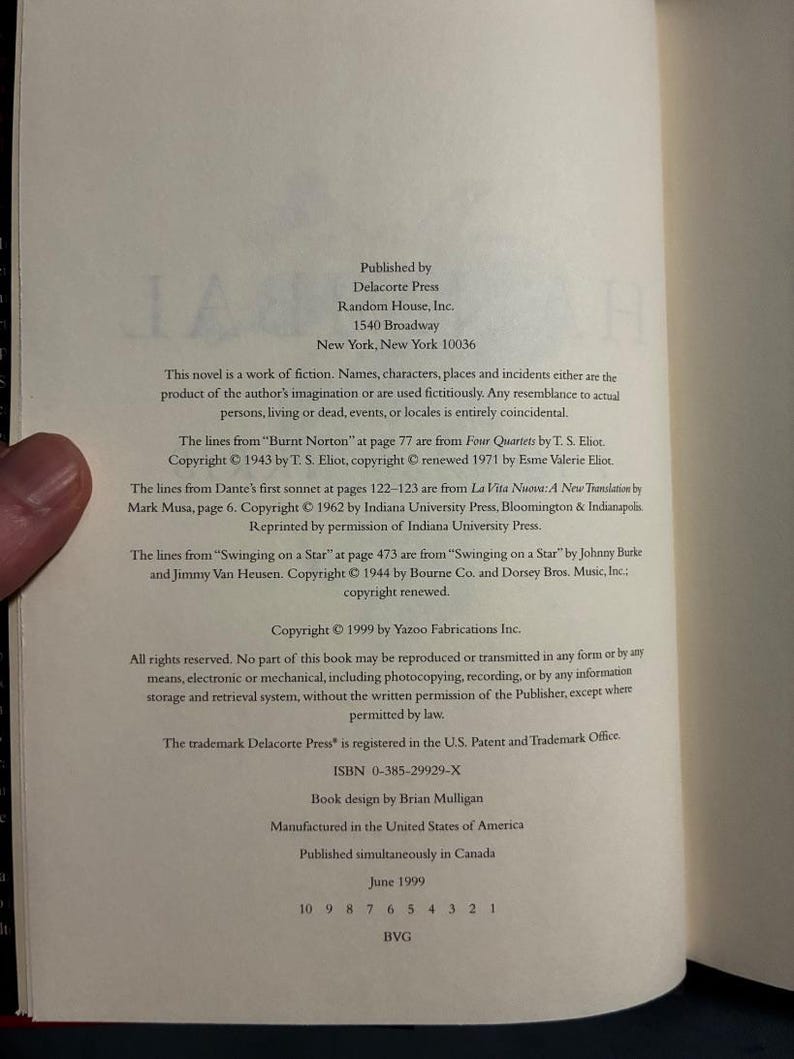 Hannibal by Thomas Harris 1999 First Edition First Printing Fine/Near Fine Hardcover image 3