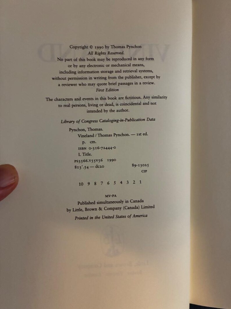 Vineland van Thomas Pynchon, 1990, eerste editie, eerste druk, in uitstekende/bijna perfecte staat, hardcover. afbeelding 3
