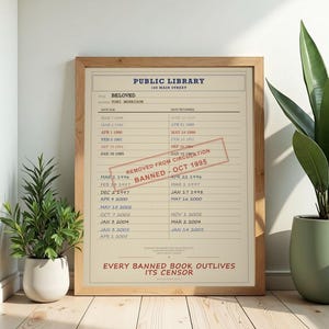 Póster de un libro prohibido muy querido / Lámina con la imagen de la tarjeta de biblioteca de Toni Morrison / Obra de arte de una novela ganadora del Premio Pulitzer imagen 3