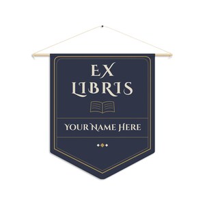 Customizable Bookplate Pennant | Ex Libris Navy Personalized Library Banner image 3