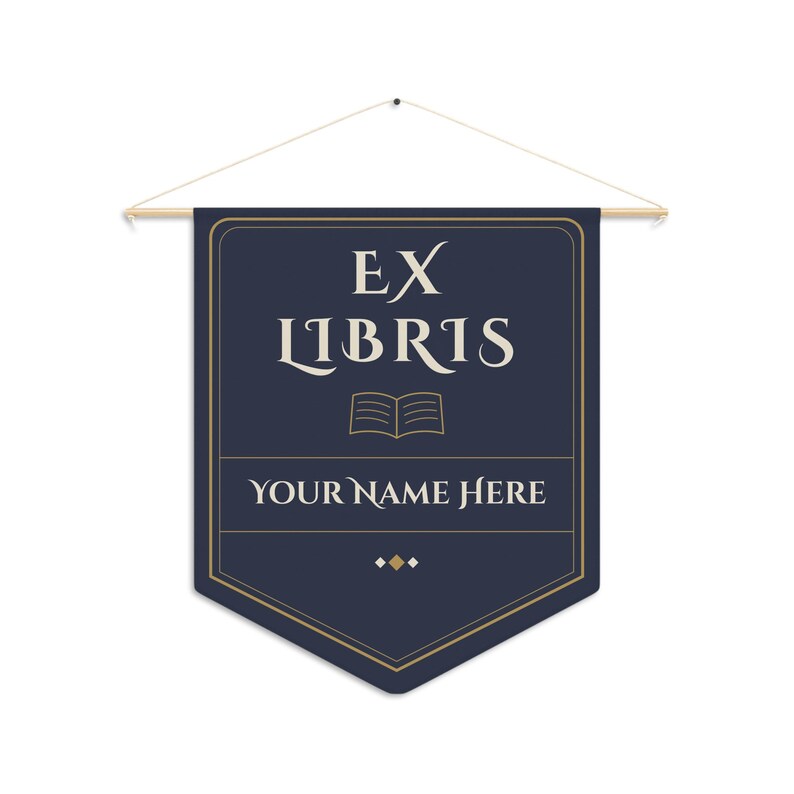 Customizable Bookplate Pennant | Ex Libris Navy Personalized Library Banner image 3
