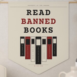 Read Banned Books Pennant, Library Wall Banner, Book Lover Decor, Polyester Twill (18" x 21") image 10