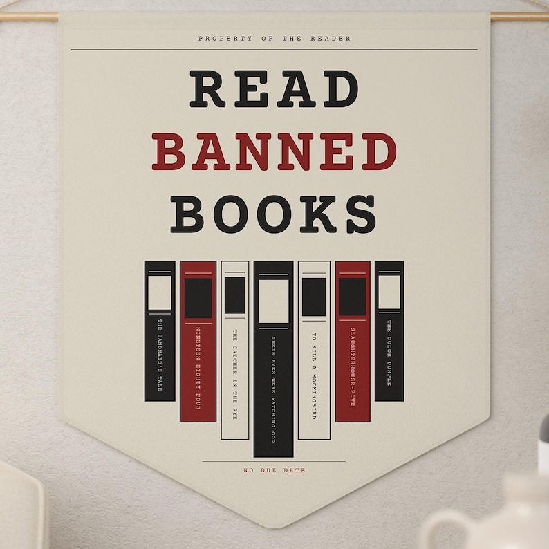 Read Banned Books Pennant, Library Wall Banner, Book Lover Decor, Polyester Twill (18" x 21") image 10