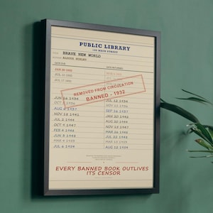 Brave New World Banned Book Poster | Aldous Huxley Library Card Print | Science Fiction Classic Print image 4