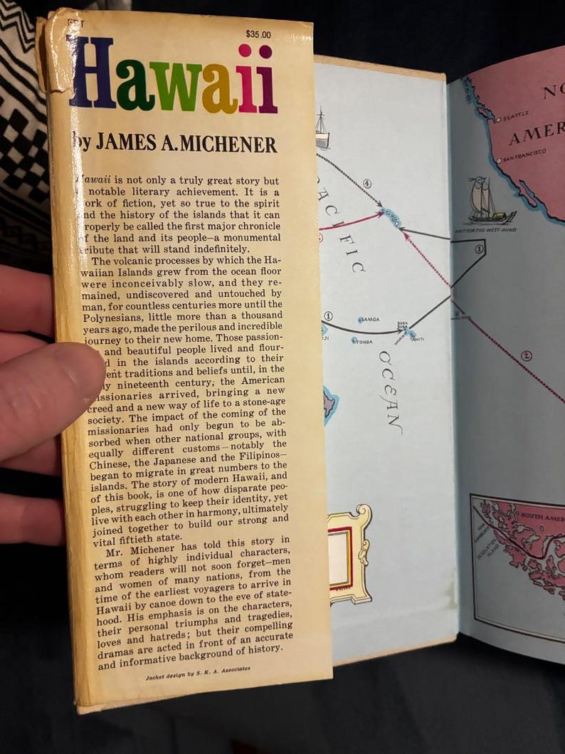 Hawái por James A. Michener 1959 Primera edición Reimpresión posterior Muy buen estado/Buen estado imagen 2