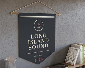 Banderín de Long Island Sound, lámina literaria de Gatsby, arte mural costero.