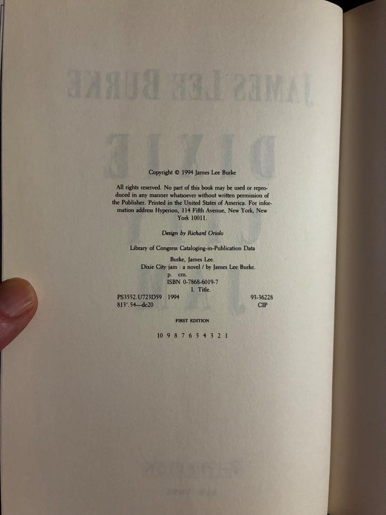 Dixie City Jam av James Lee Burke 1994 Första upplagan Första trycket Nära fin/Nära fin bild 2