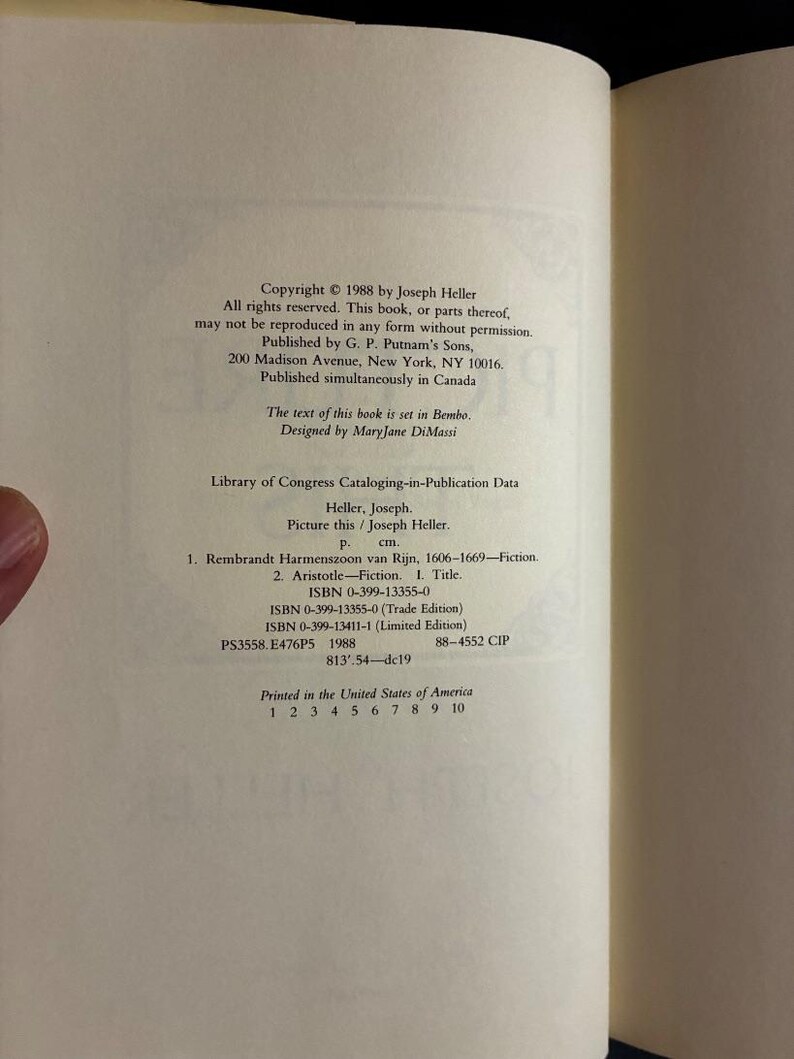 Picture This von Joseph Heller, 1988, Erstausgabe, erster Druck, sehr guter bis nahezu neuwertiger Zustand, Hardcover. Bild 3