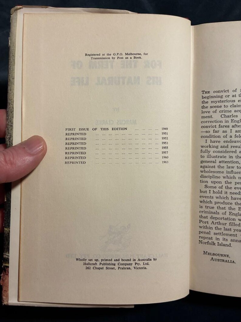 For the Term of His Natural Life by Marcus Clarke 1963 Hallcraft Publishing, Melbourne Edition Later Printing Very Good/Good Hardcover image 4