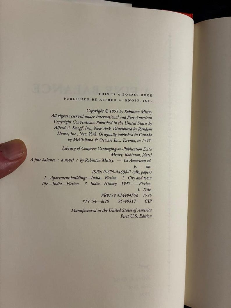 Un equilibrio delicado de Rohinton Mistry, 1996, primera edición, primera impresión, casi perfecto/casi perfecto imagen 3