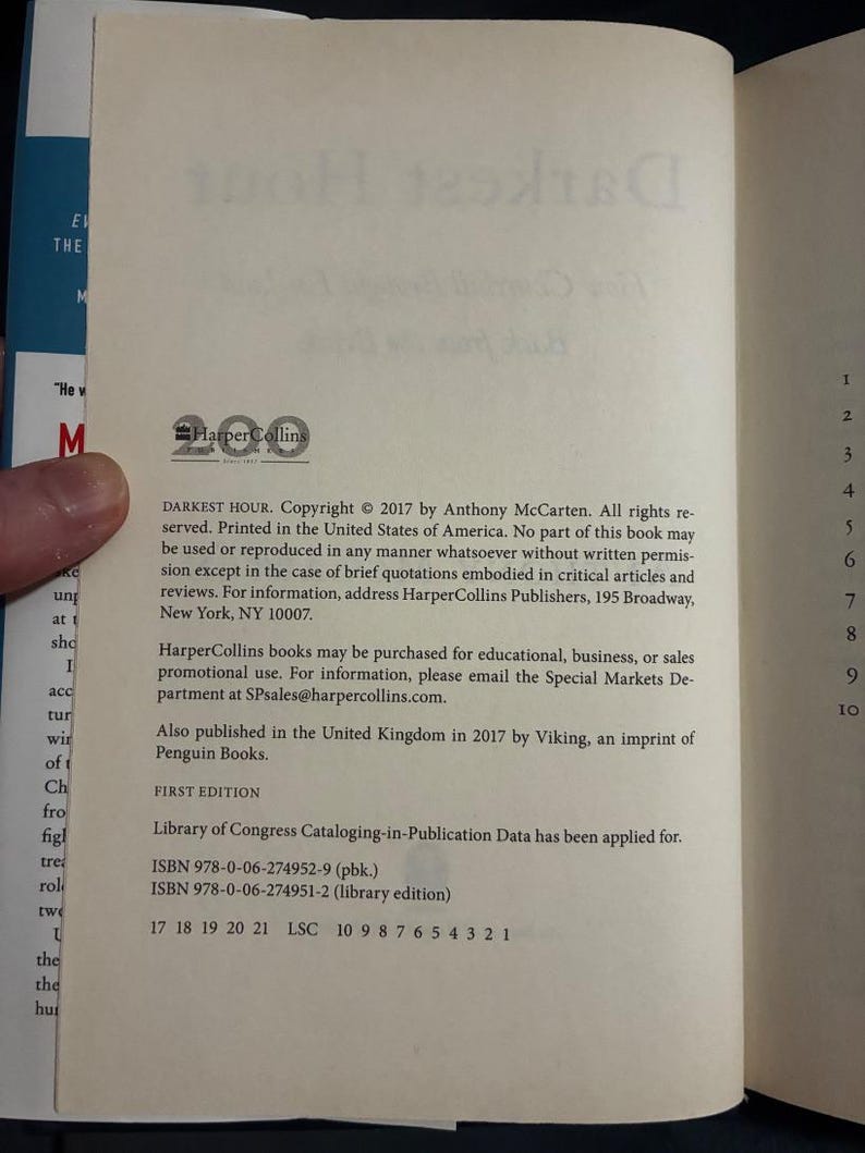 Die dunkelste Stunde: Wie Churchill England vom Abgrund zurückbrachte von Anthony McCarten Erste Auflage, erster Druck Nahezu neuwertig/Sehr gut Bild 5
