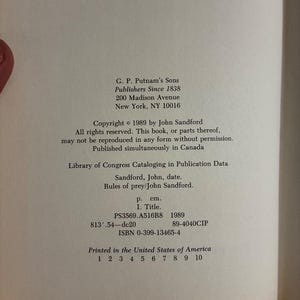 Reglas de la presa de John Sandford, 1989, primera edición, primera impresión, tapa dura, excelente estado. imagen 3