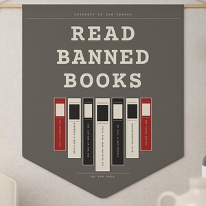 Read Banned Books Pennant, Library Wall Banner, Book Lover Decor, Polyester Twill (18" x 21") image 4