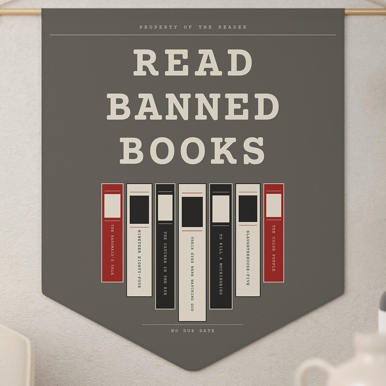 Read Banned Books Pennant, Library Wall Banner, Book Lover Decor, Polyester Twill (18" x 21") image 4