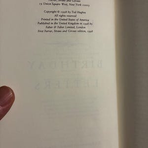 Birthday Letters by Ted Hughes First Edition First Printing Fine/Near Fine Hardcover image 3