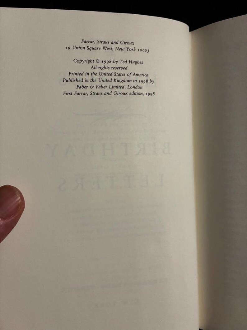Birthday Letters by Ted Hughes First Edition First Printing Fine/Near Fine Hardcover image 3
