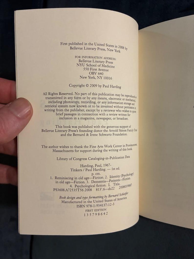 Tinkers by Paul Harding First Edition First Printing Near Fine Paperback image 5