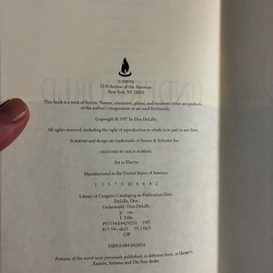 Underworld de Don DeLillo, 1997, primera edición, primera impresión, tapa dura, en excelente estado. imagen 4