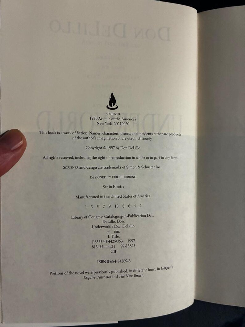 Underworld de Don DeLillo, 1997, primera edición, primera impresión, tapa dura, en excelente estado. imagen 4