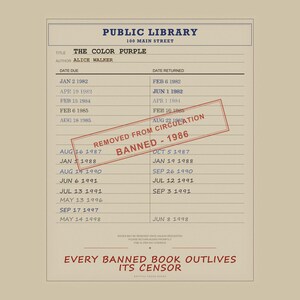 The Color Purple Banned Book Library Card Print | Alice Walker Literature Wall Art (Digital Download) image 5