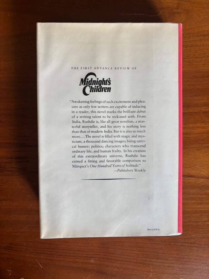 Mitternachtskinder von Salman Rushdie, 1. US-Ausgabe, 1. Druck – Mylar-Hülle mit Sammelkarten Bild 6
