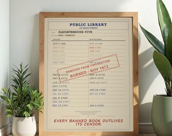 Slaughterhouse-Five Banned Book Poster | Kurt Vonnegut Library Card Print | Anti War Literature Art