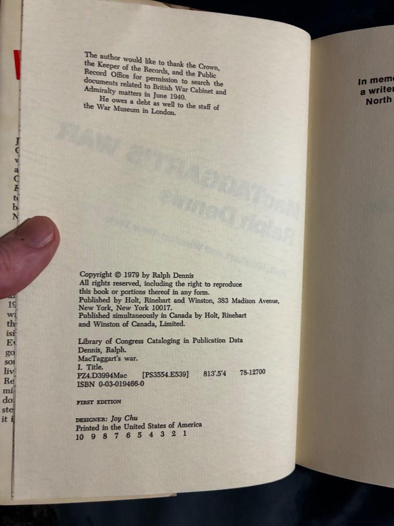 MacTaggart's War by Ralph Dennis 1979 First Edition First Printing Near Fine/Very Good image 4